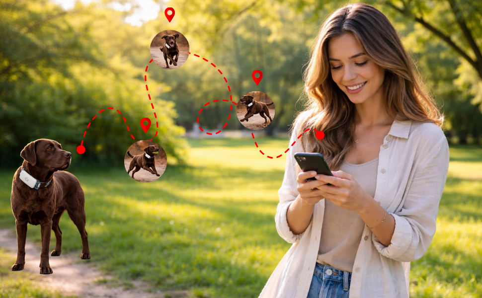 Collier GPS pour chien avec suivi via application mobile – historique des trajets